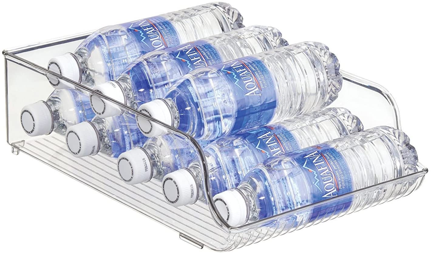 BPA-Free Plastic Refrigerator and Freezer Storage Organizer Bin with Water Bottle and Drink Holder for Kitchen, Basement, Garage Fridge, Clear 5