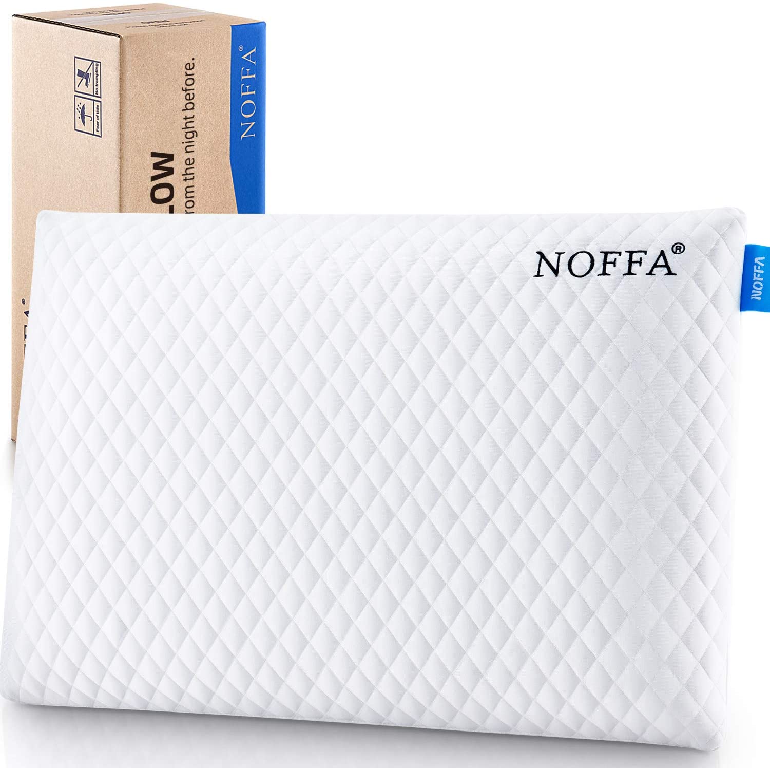 NOFFA Low Profile Memory Foam Pillow - Thin & Firm for Stomach Sleeping & Kids - Medium Support - 60x40x6cm 2
