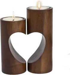 ChasBete Tea Light Candle Holders, Wood Tealight Holders, Cute Unity Heart Tea Light Holders for Home Decor - Dark