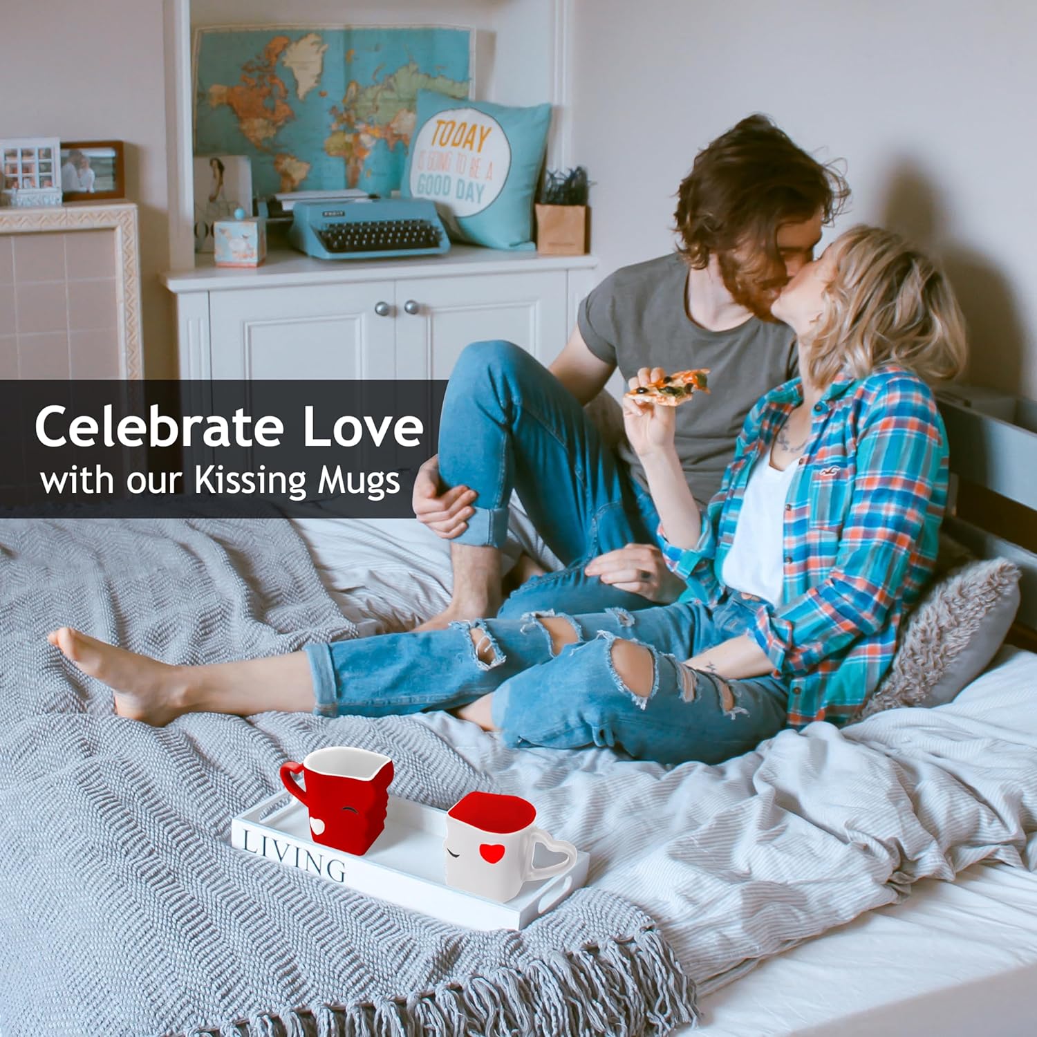 MIAMIO - Coffee Mugs/Kissing Mugs Bridal Pair Gift Set for Weddings/Birthday/Anniversary with Gift Box (Red) 3