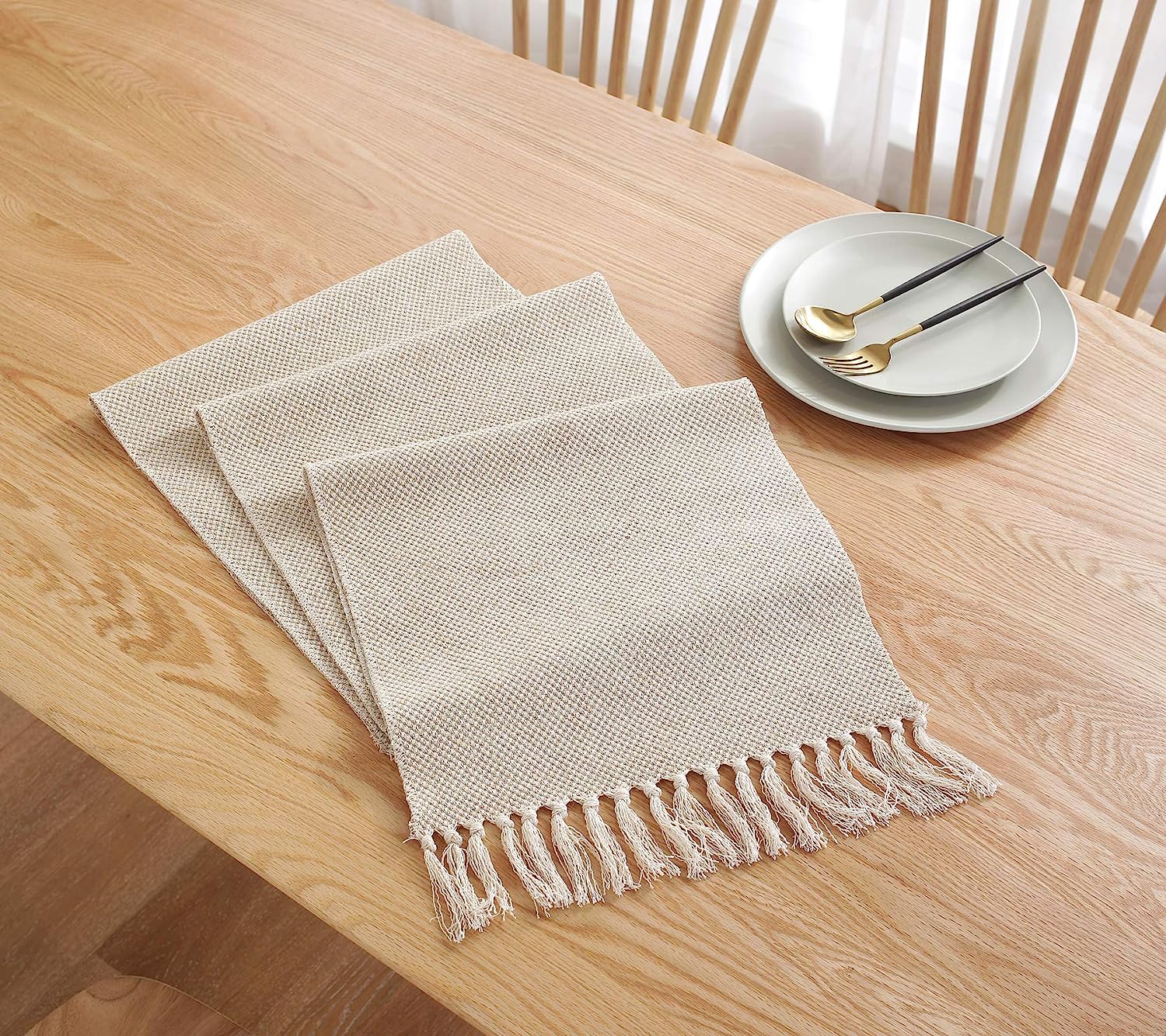 Wracra Cotton Hessian Table Runner Braided Farmhouse Style Jute Table Runner 180cm Long for Holiday Parties and Everyday Use(Waffle, 180cm) 6