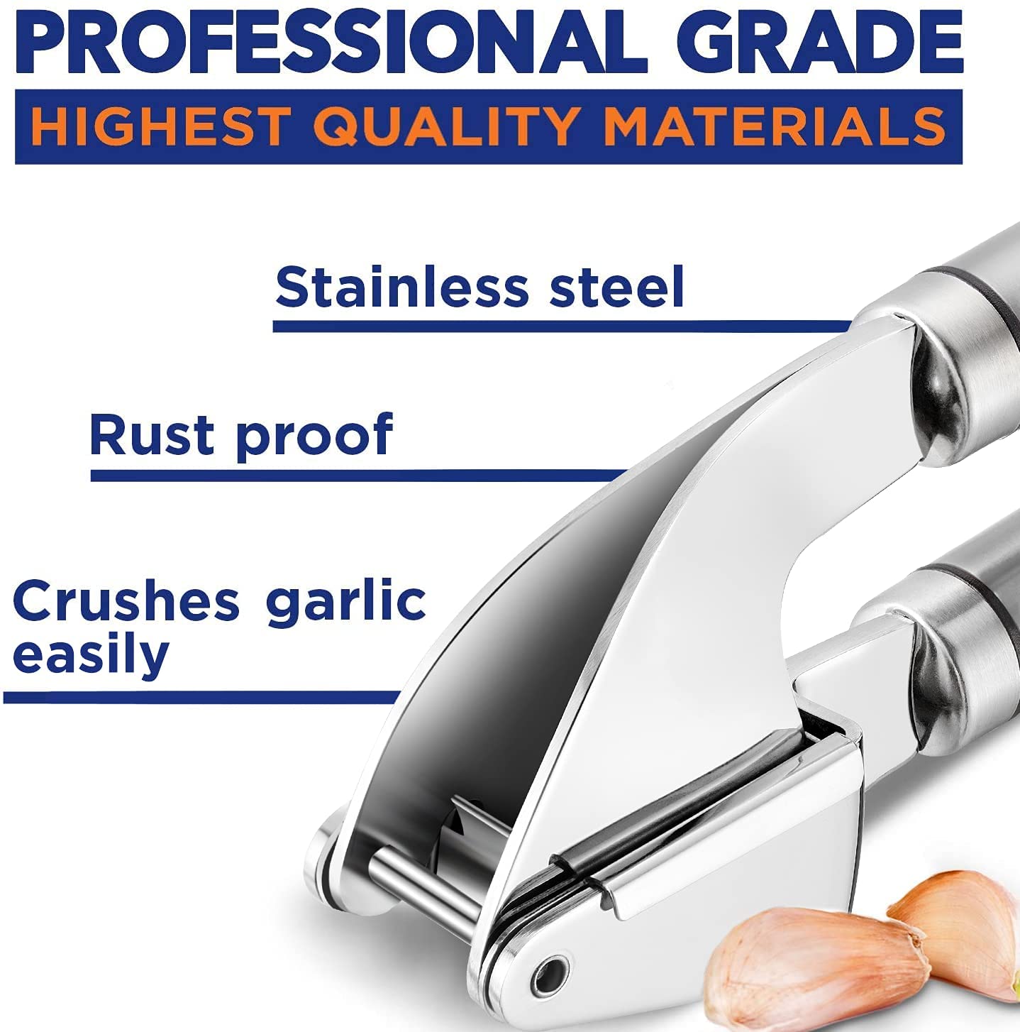 Garlic Press Stainless Steel, Heavy Duty Garlic Mincer, Easy to Clean,  Professional Garlic Crusher, Easy to Use, Upgraded Garlic Smasher,  Dishwasher