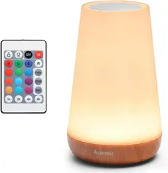 Auxmir Rechargeable LED Touch Table Lamp with Remote Control, RGB Color Changing & Dimmable Night Light for Baby, Kids, Bedroom, Living Room & Camping