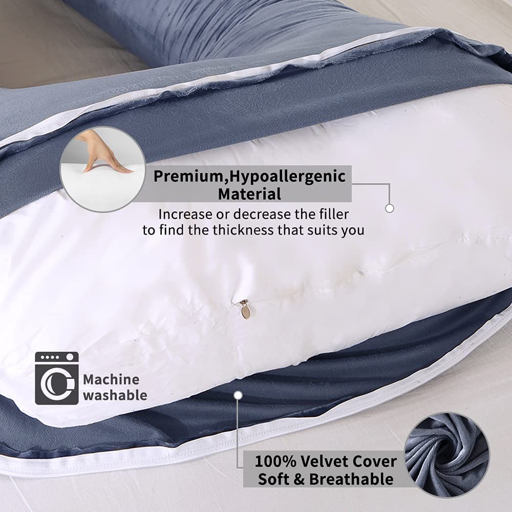 Wendys Dream J-Shaped Full Body Pregnancy Pillow with Removable Grey Velvet Cover and Washable Pillowcase for Sleeping Comfortably 5