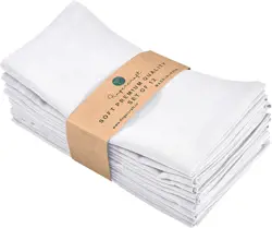 FINGERCRAFT Dinner Cloth Napkins, Cotton Linen Blend Fabric 12 Pack White Easter Special, Premium Quality, Mitered Corners for Every Day Use Napkins are Pre Shrunk and Good Absorbency White