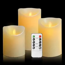 LED Flameless Candles 300 Hour Decorating Pillars, 3 Pack with 10 Buttons Remote Control and 24 Hour Timer Function - Ivory