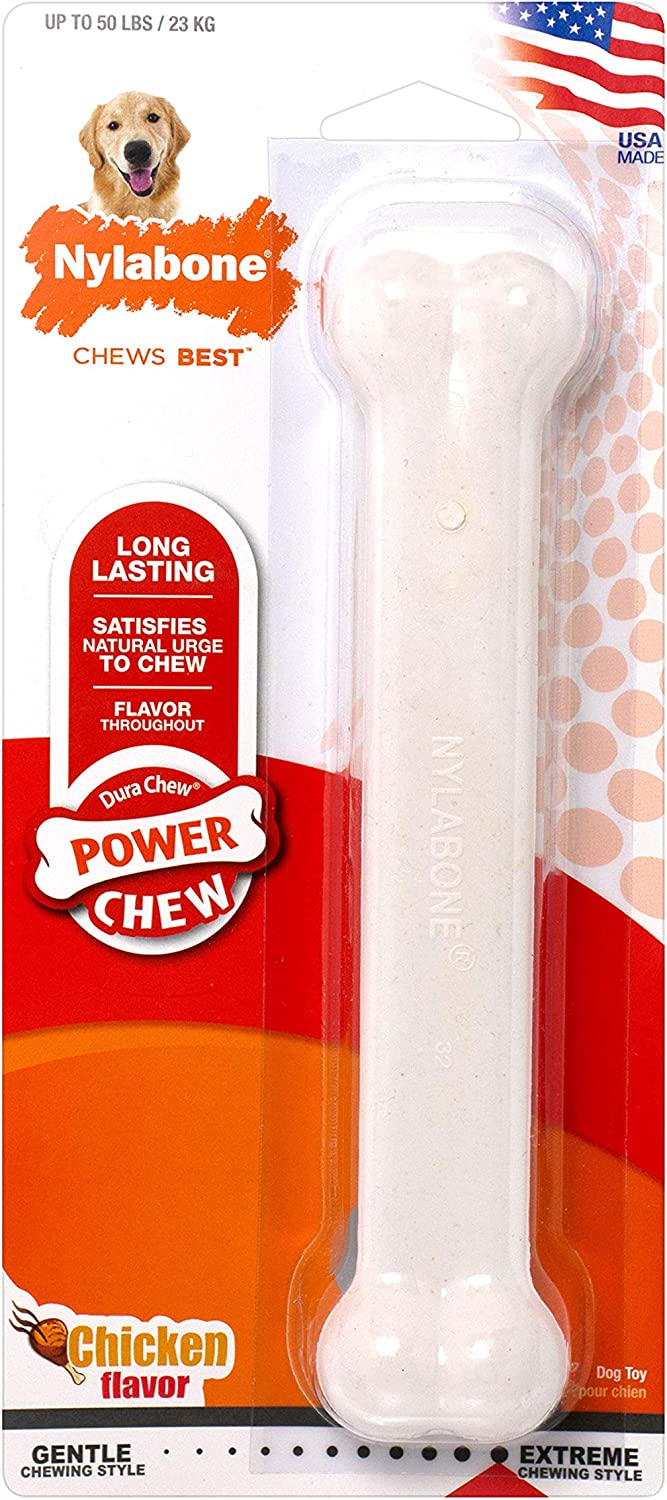 Nylabone Dura Chew Extreme Tough Dog Chew Toy Bone, Chicken Flavour, L