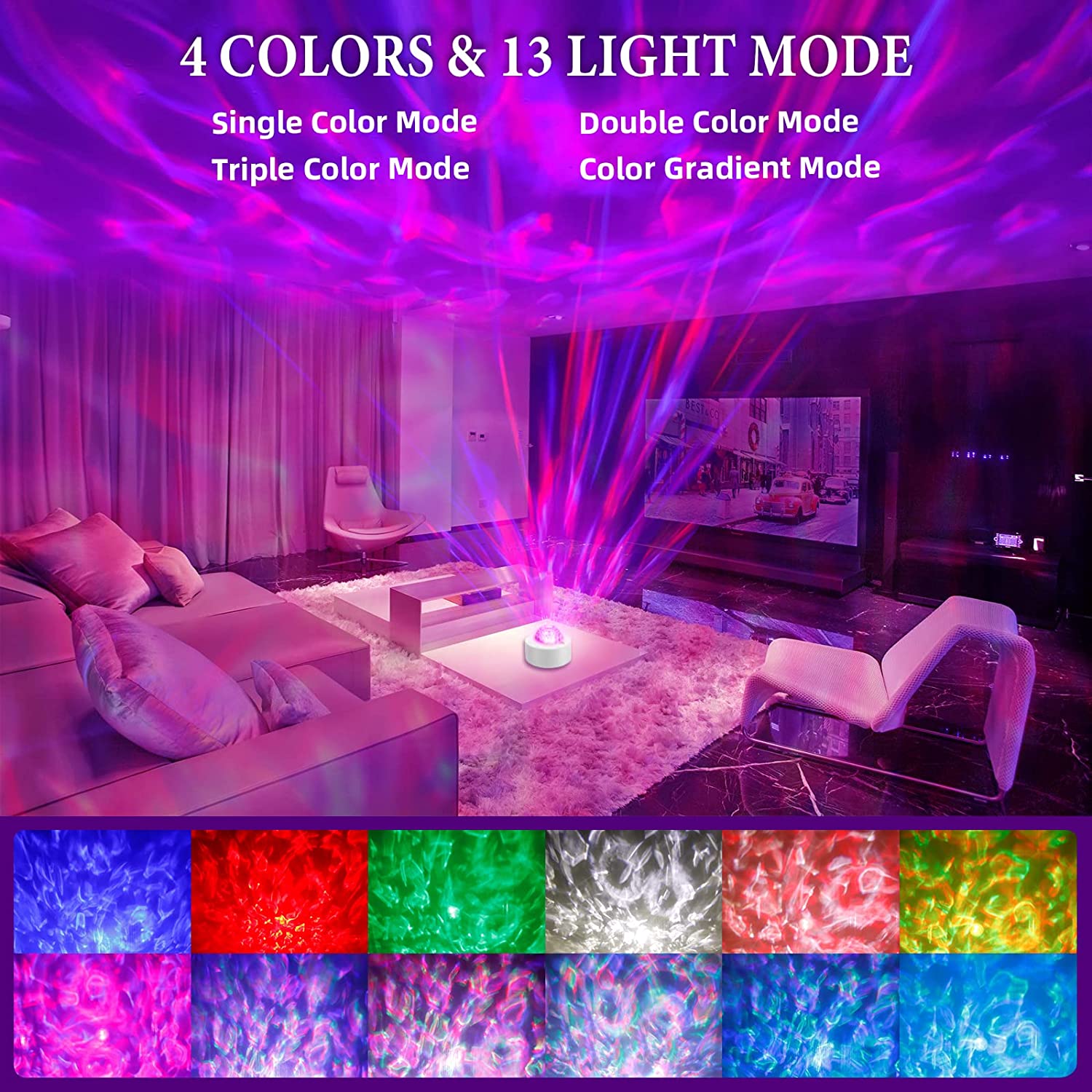 Moredig LED Galaxy Light Projector, 13-Color Ocean Wave Sensory Lights for Bedroom, Party, Game Rooms, Kids, Adults, Christmas Decor (Middle, 13 Colors) 4