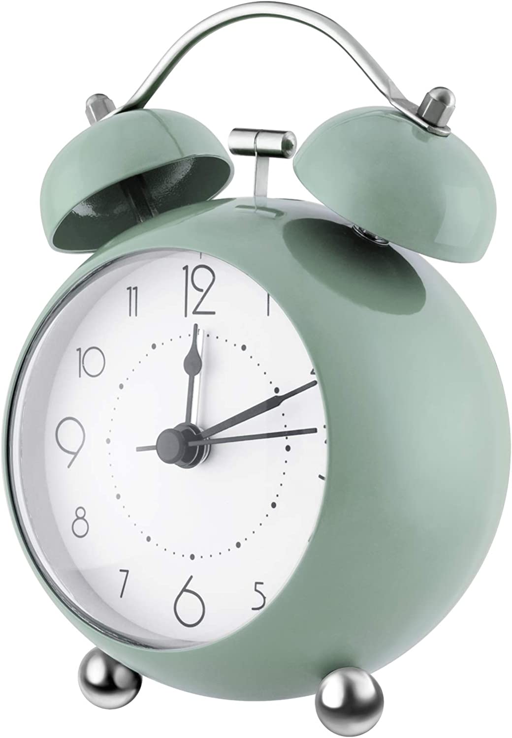 ZOJI Retro Twin Bells Bedside Alarm Clock, Non-Ticking 3.34-Inch Round Convex Mini Clock with Nightlight, Large Digital Display Clock for Bedroom, Office, or Travel, Green 3
