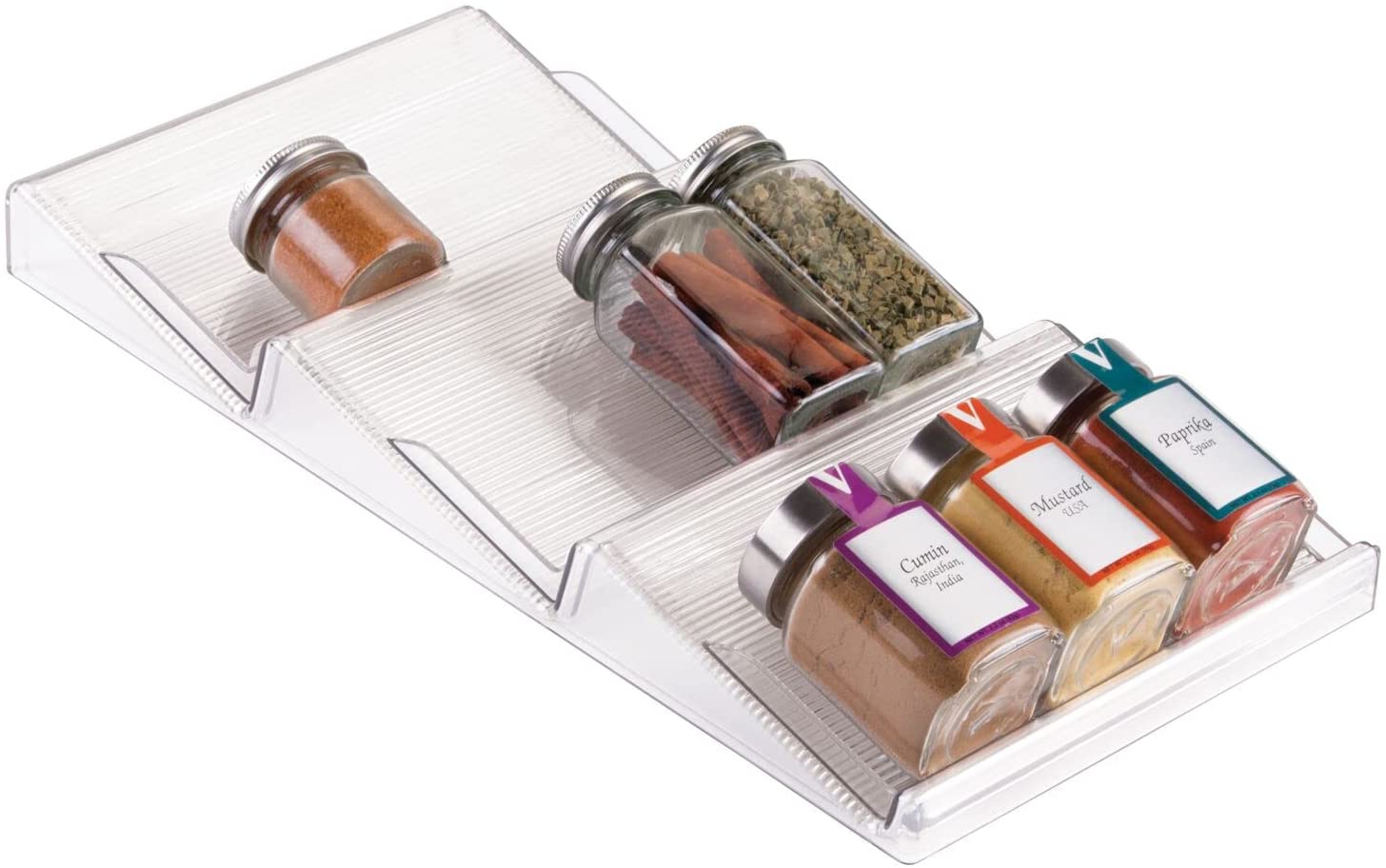 mDesign Pull Out 3-Tier Spice Organiser for Stress-Free Kitchen Clutter Control - Transparent Storage for Spice Jars and Packets 5