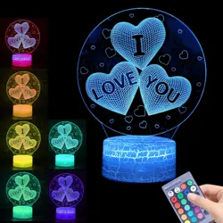 Probuk 3D Valentines Day Lights, I Love You 3D Night Light, Heart Shaped Night Light, 16 Color&4 Modes Remote Control&Touch, 3D Illusion LED Light for Bedroom Decoration, Anniversary Valentine's Gifts