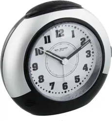 Black & Silver Silent Sweep Alarm Clock with No Ticking, Snooze & Light