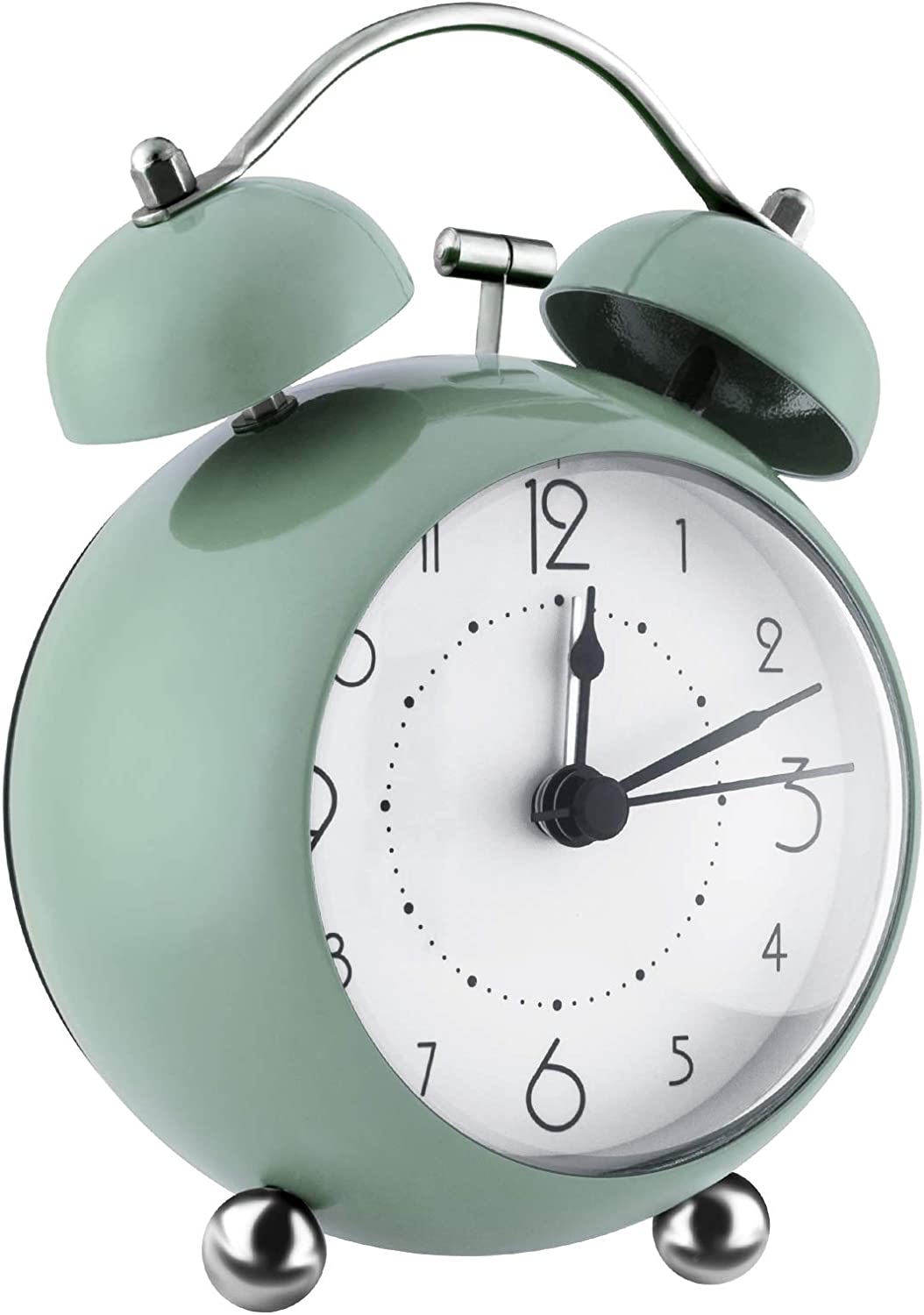 ZOJI Retro Twin Bells Bedside Alarm Clock, Non-Ticking 3.34-Inch Round Convex Mini Clock with Nightlight, Large Digital Display Clock for Bedroom, Office, or Travel, Green 2