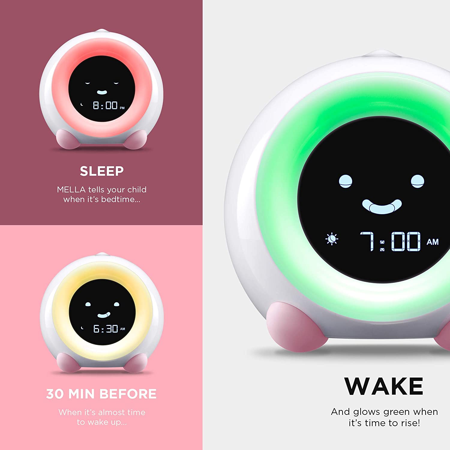 Mella Ready-to-Rise Kids Trainer, Alarm Clock, Night Light & Sleep Sounds Device (Blush Pink) 2