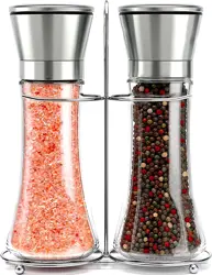 Salt and Pepper Grinders - Set of Premium Stainless Steel Mills w/ Stand