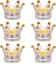 Nuptio Glass Tea Light Holder: 6 Pieces Votive Candle Holders Bulk, Elegant Crown Tealight Holder for Christmas Wedding Anniversary Home Church Office Restaurant Hotel Tabletop Center Pieces Ornaments