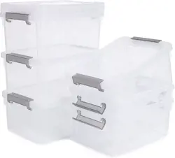 Bienvoun 6 Packs Small Storage Boxes with Lids Storage Boxes Stackable Clear Plastic Storage Boxes with Handles, 3 Litre
