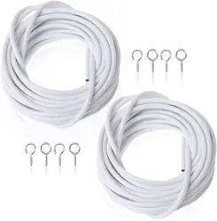 2 Pack Curtain Wire with 4 Pairs of Hooks & Eyes, Multi-Purpose Voile Wire/Cable, Cut to Size Net Curtain Wire