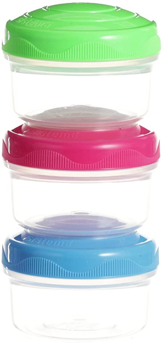 Sistema To Go Collection Mini Bites Small Food Storage Containers, 4.39 oz.  130 mL, Pink, Green and Blue, 3 Count