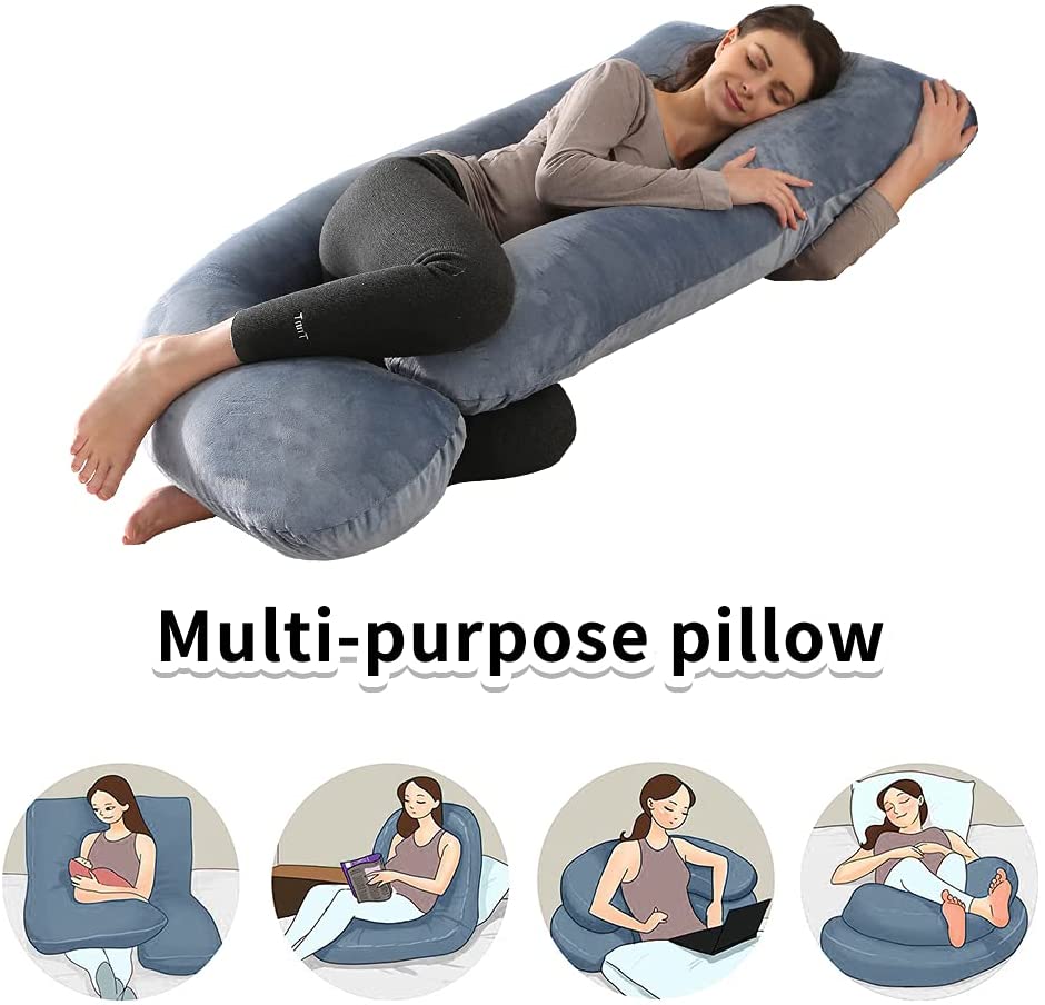 Wendys Dream J-Shaped Full Body Pregnancy Pillow with Removable Grey Velvet Cover and Washable Pillowcase for Sleeping Comfortably 6