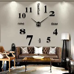 LZYMSZ DIY Large 3D Wall Clock Stickers Mirror Frameless Home Office Hotel Decor (Black)
