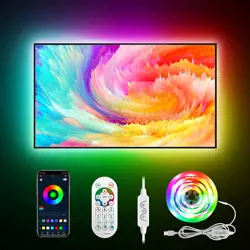 Daymeet 4M USB RGB TV Led Light Strip with Remote and Bluetooth APP Control for 32-55 inch TV/Monitor Behind Lighting, Music Sync Backlight Led Lights.