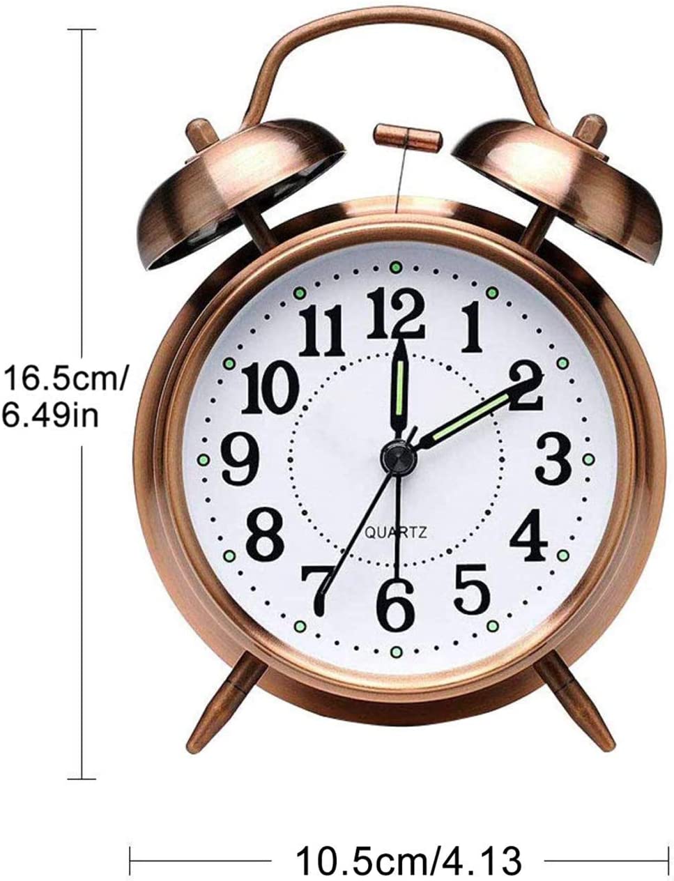 Retro Brown Analogue Quartz Alarm Clock - Old-Fashioned Bedside Twin Bell Non-Ticking Loud Battery-Operated w/Night Light for Bedroom 6
