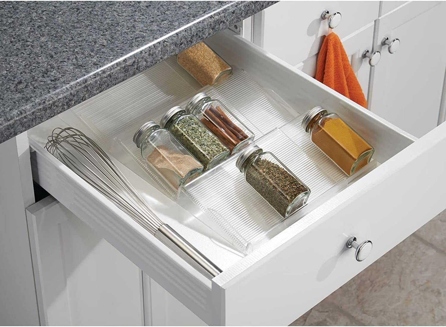 mDesign Pull Out 3-Tier Spice Organiser for Stress-Free Kitchen Clutter Control - Transparent Storage for Spice Jars and Packets 6