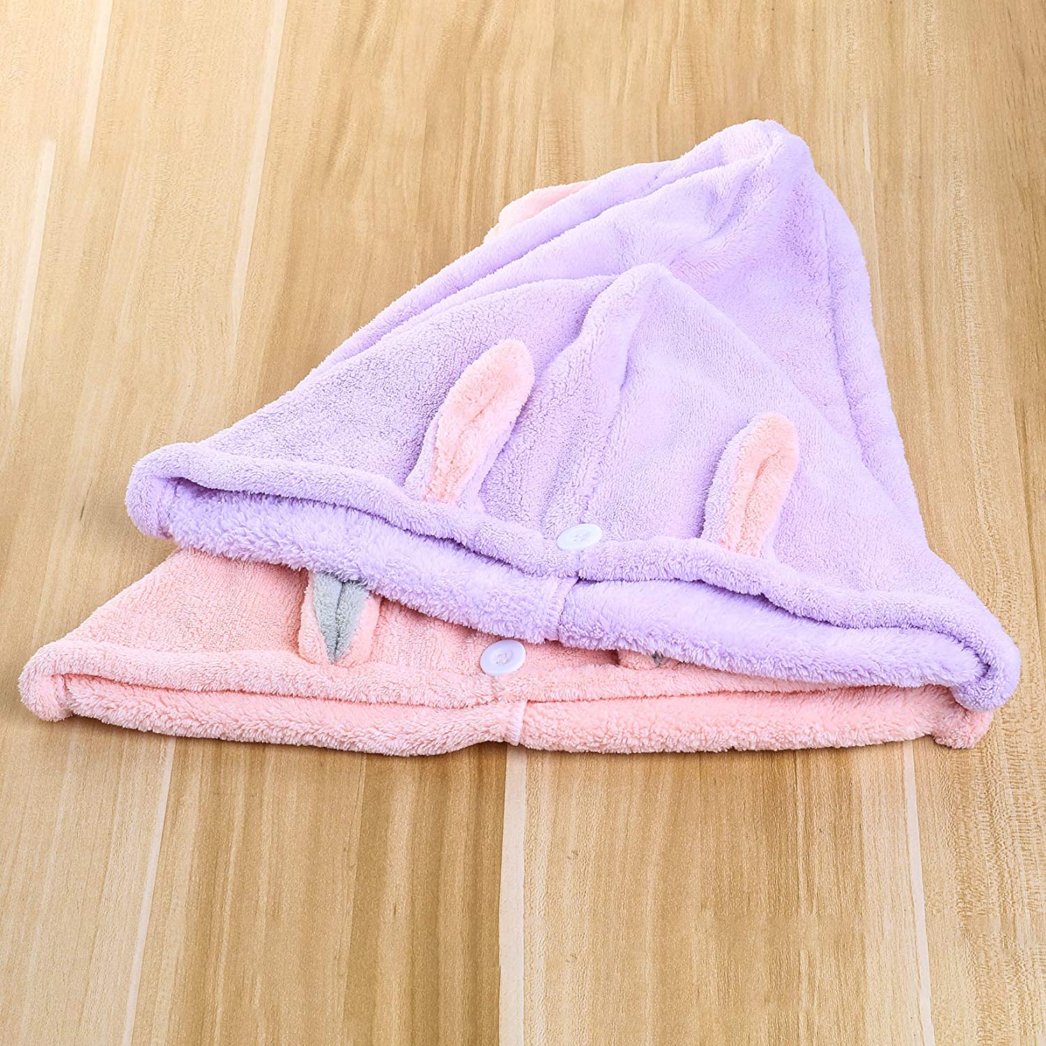 Yibaijia Microfiber Hair Towel Wrap Turban Set for Kids, Women - Wet, Long, Thick Hair (2 Pack, Pink & Purple) 3