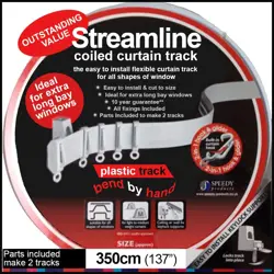 3.5m BENDABLE CURTAIN TRACK with Top and Face Fixings for Straight and Bay Windows