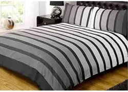 Rapport Double Size Black White Grey Soho Stripe Duvet Cover Quilt Bedding Set