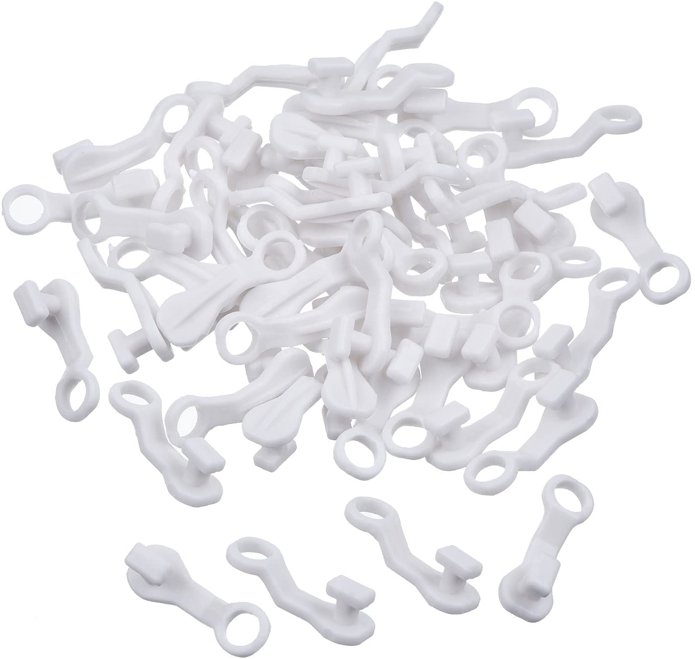 White Plastic Curtain Glider Hooks, Pack of 50 1