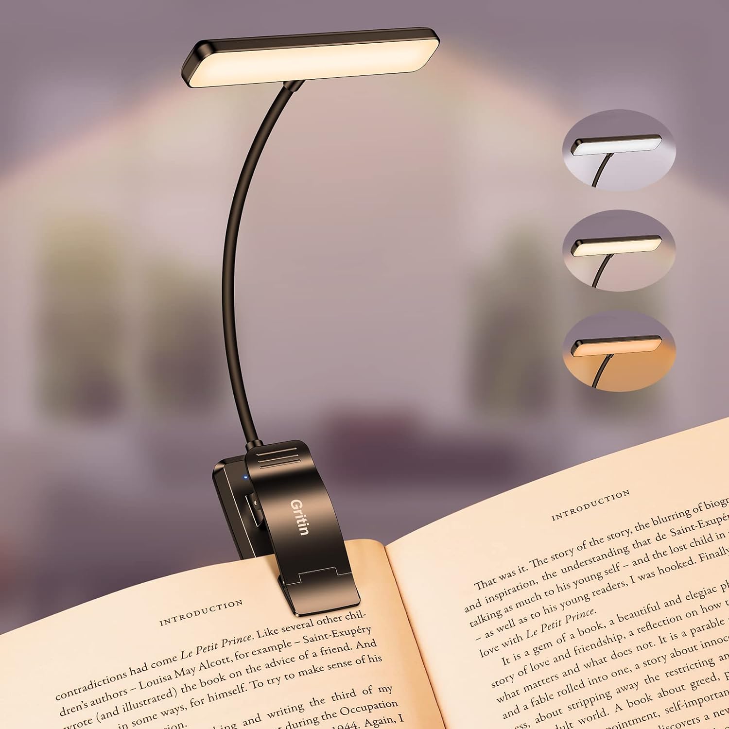 Gritin 19 LED Book Light, Reading Light Book Lamp for Reading at Night with Memory Function, 3 Eye-Protecting Modes -Stepless Dimming, Long Battery Life, 360° Flexible Book Light for Bed,Tablet [Energy Class A+++] 2