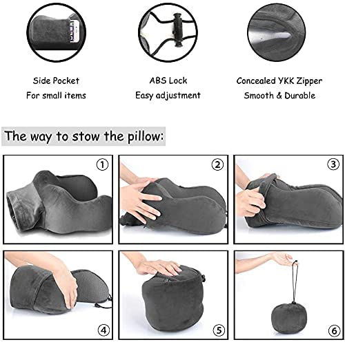 Luxsure Grey Memory Foam Neck Pillow for Sleeping Comfort - Special Design Offers Head & Chin Support for Plane, Car & Office 5
