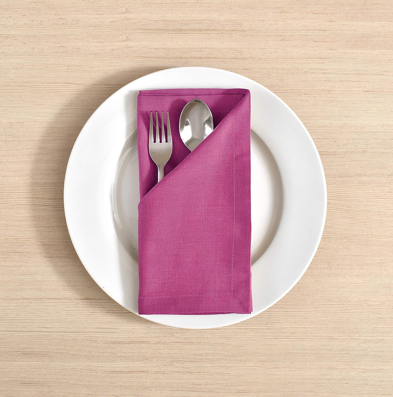 FINGERCRAFT Dinner Cloth Napkins, Cotton Linen Blend Fabric 12 Pack Easter Special, Premium Quality, Mitered Corners for Every Day Use Napkins are Pre Shrunk and Good Absorbency Magenta 1