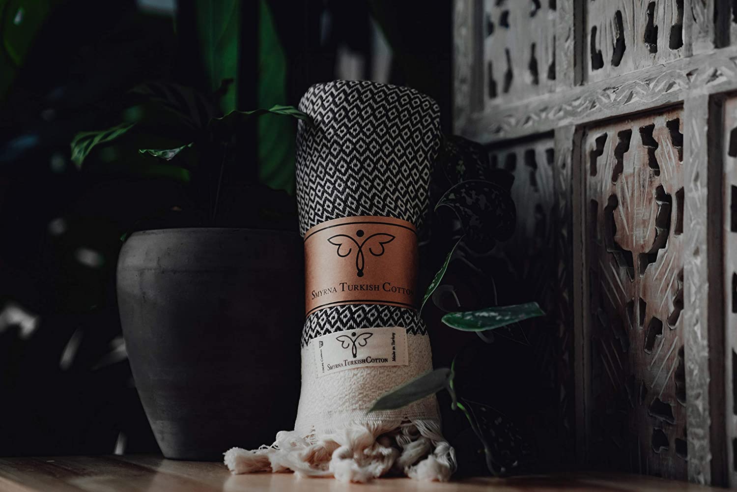Smyrna 100% Cotton Original Turkish Hand Towel Set of 2 | 16 x 40 Inches | Decorative Bathroom Peshtemal Towels for Hand, Face, Hair, Gym, Yoga, Tea, Dishcloth, Kitchen and Bath (Black) 7