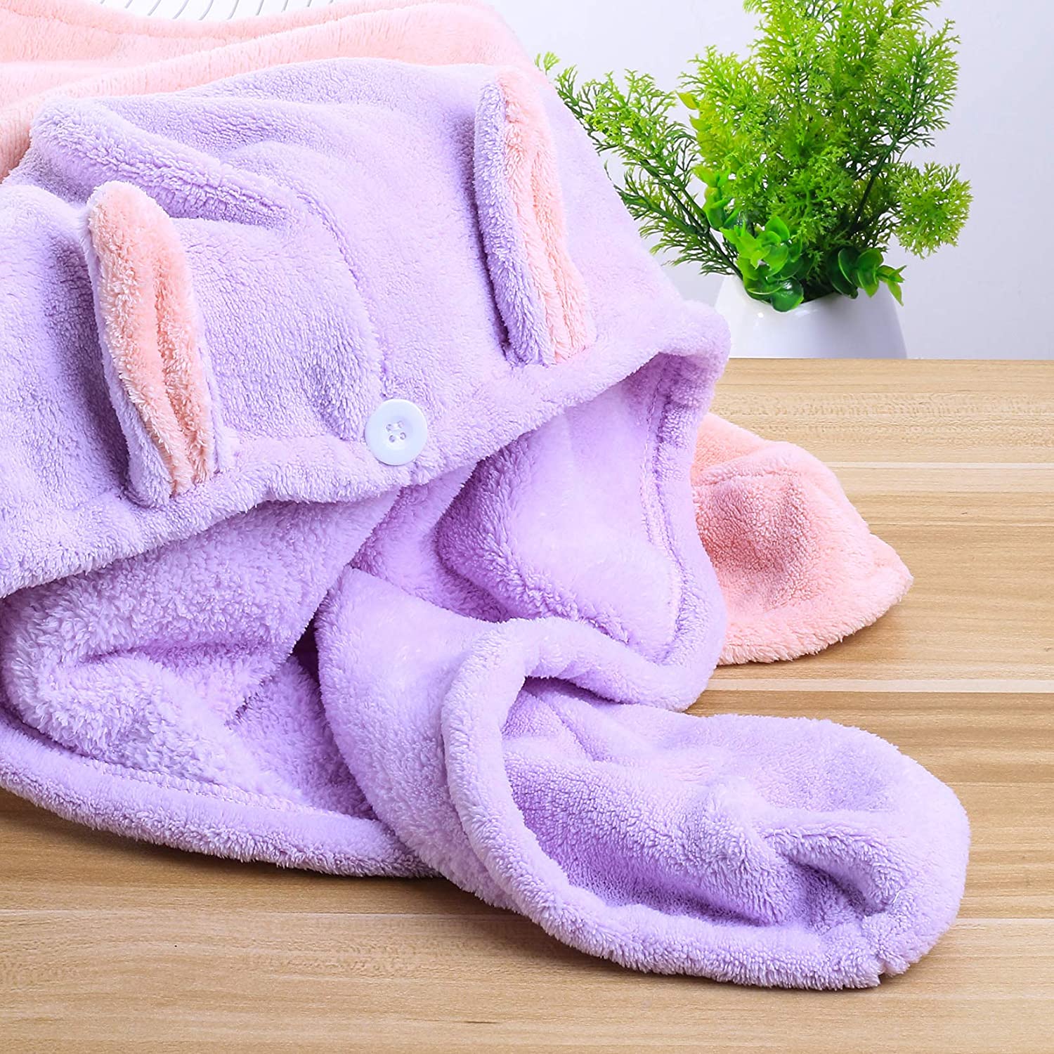 Yibaijia Microfiber Hair Towel Wrap Turban Set for Kids, Women - Wet, Long, Thick Hair (2 Pack, Pink & Purple) 6