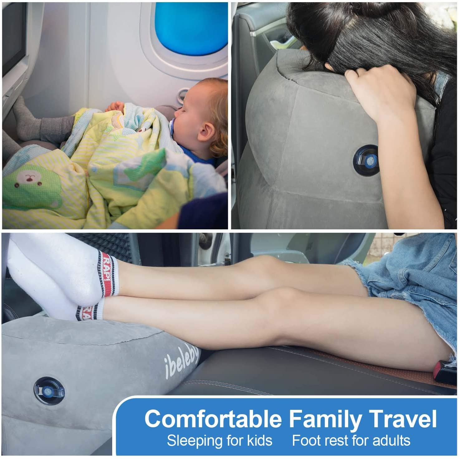 iBeleby Kids Airplane Foot Rest & Inflatable Travel Pillow Set - Adjustable Height Leg Rest Pillow with Toddlers Travel Bed Box, Portable Travel Accessories for Office, Home, Long Flights and Car Rides. 6