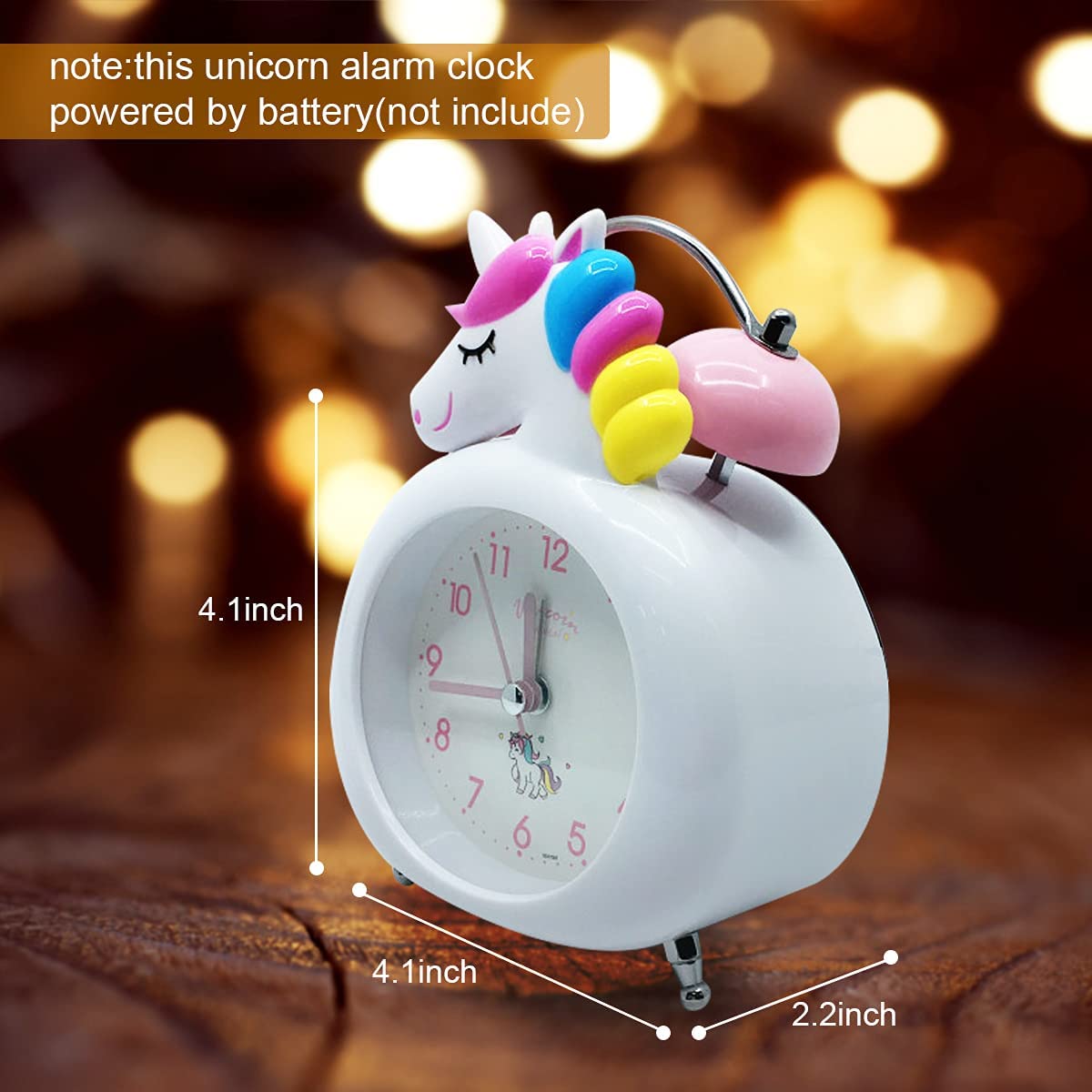 Retro Unicorn Alarm Clock for Girls, Twin Bell Loud Silent Non-Ticking Bedside Clock with Night Light, Battery Operated (White) 1