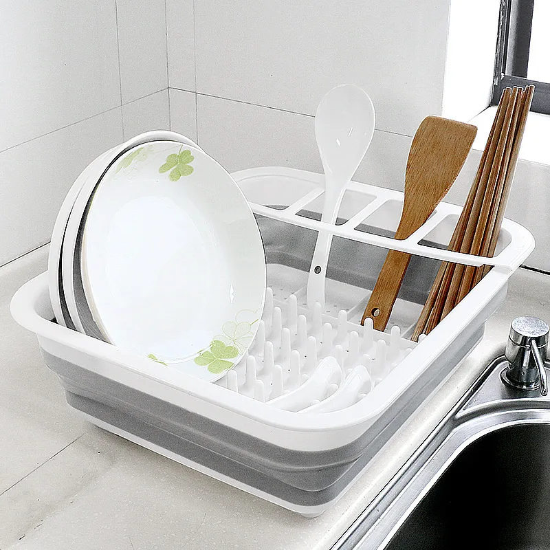 Foldable Dish Rack Kitchen Storage Water Leakage Plastic Tableware 3